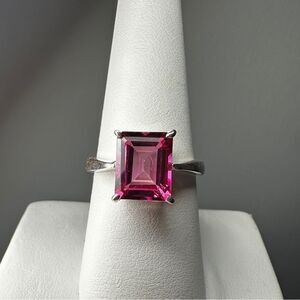 NWOT 8x10mm emerald cut Pink CZ stone, solitaire ring in solid sterling silver!